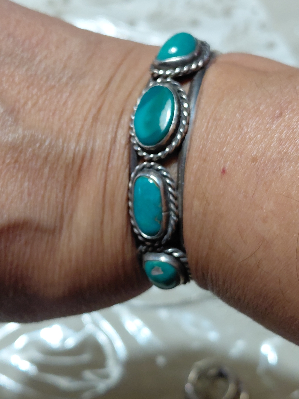 Turquoise Stone Silver Cuff Bracelet - Women Jewelry